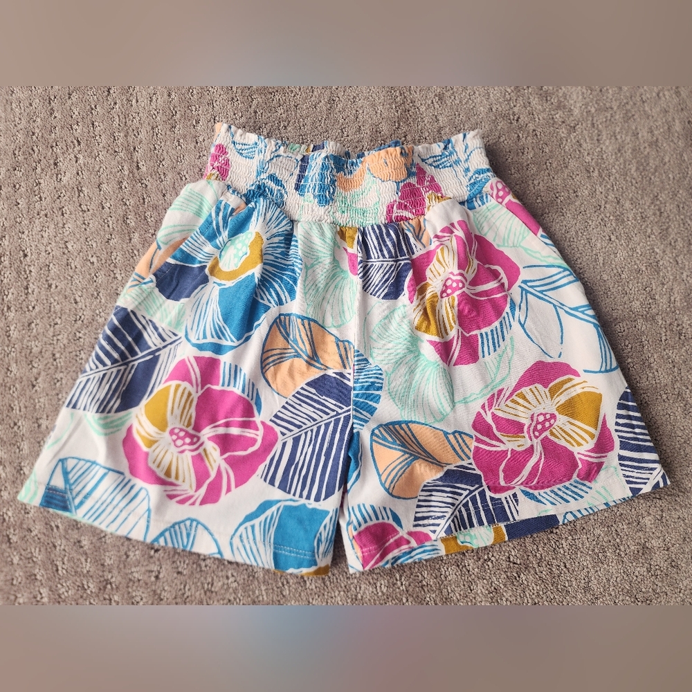 Tea Collection bright graphic floral print cotton shorts girls sz 10